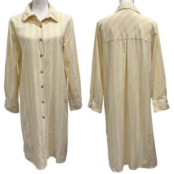 Fin & Vince Butter Yellow Stripe Button Front Shirt Dress Coastal French Country - Picture 1 of 10